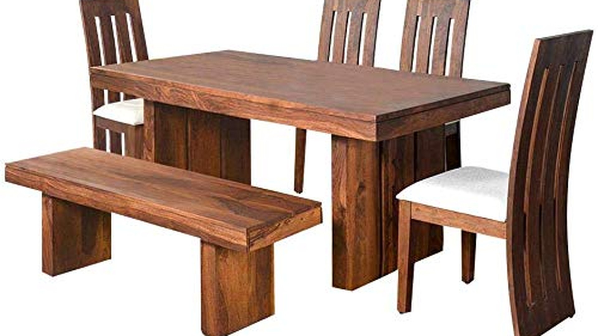 Solid Natural Sheesham Dining Table Set with Matching Bench