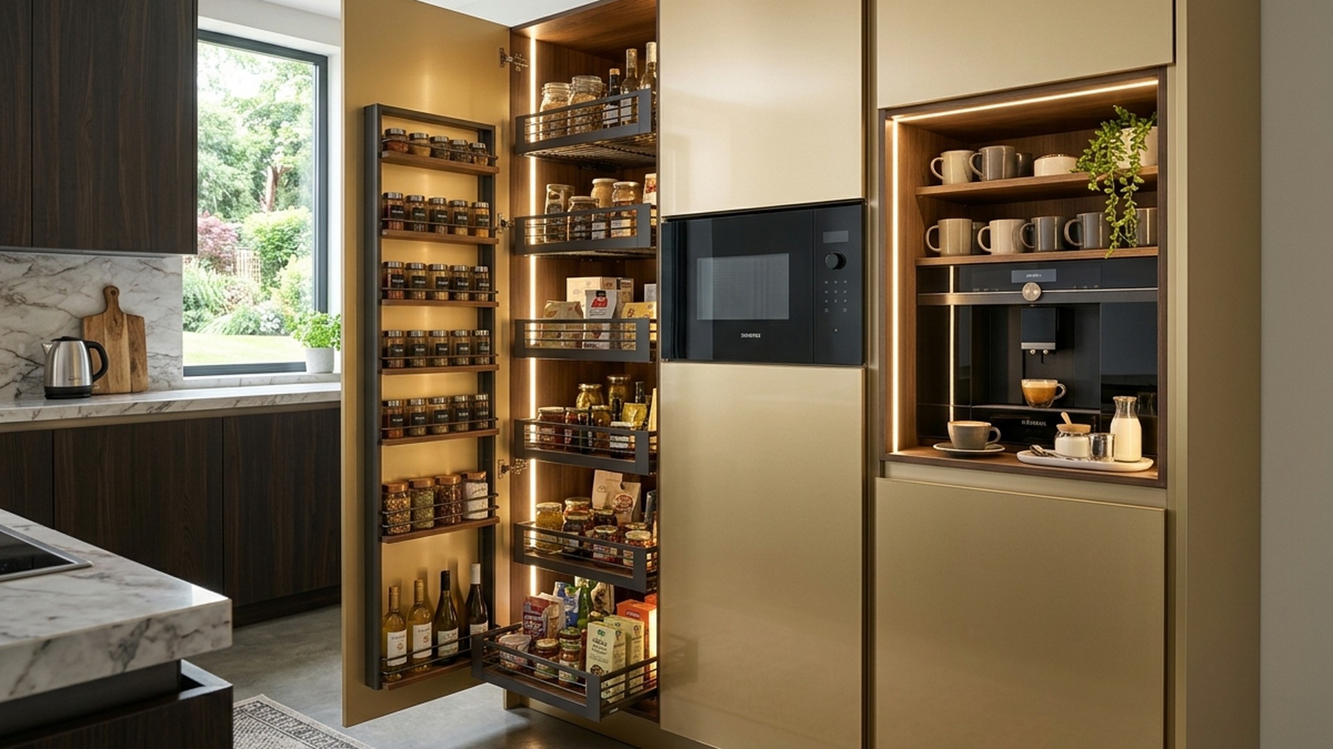 Champagne Gold Tall Crockery & Tandem Coffee Bar Unit