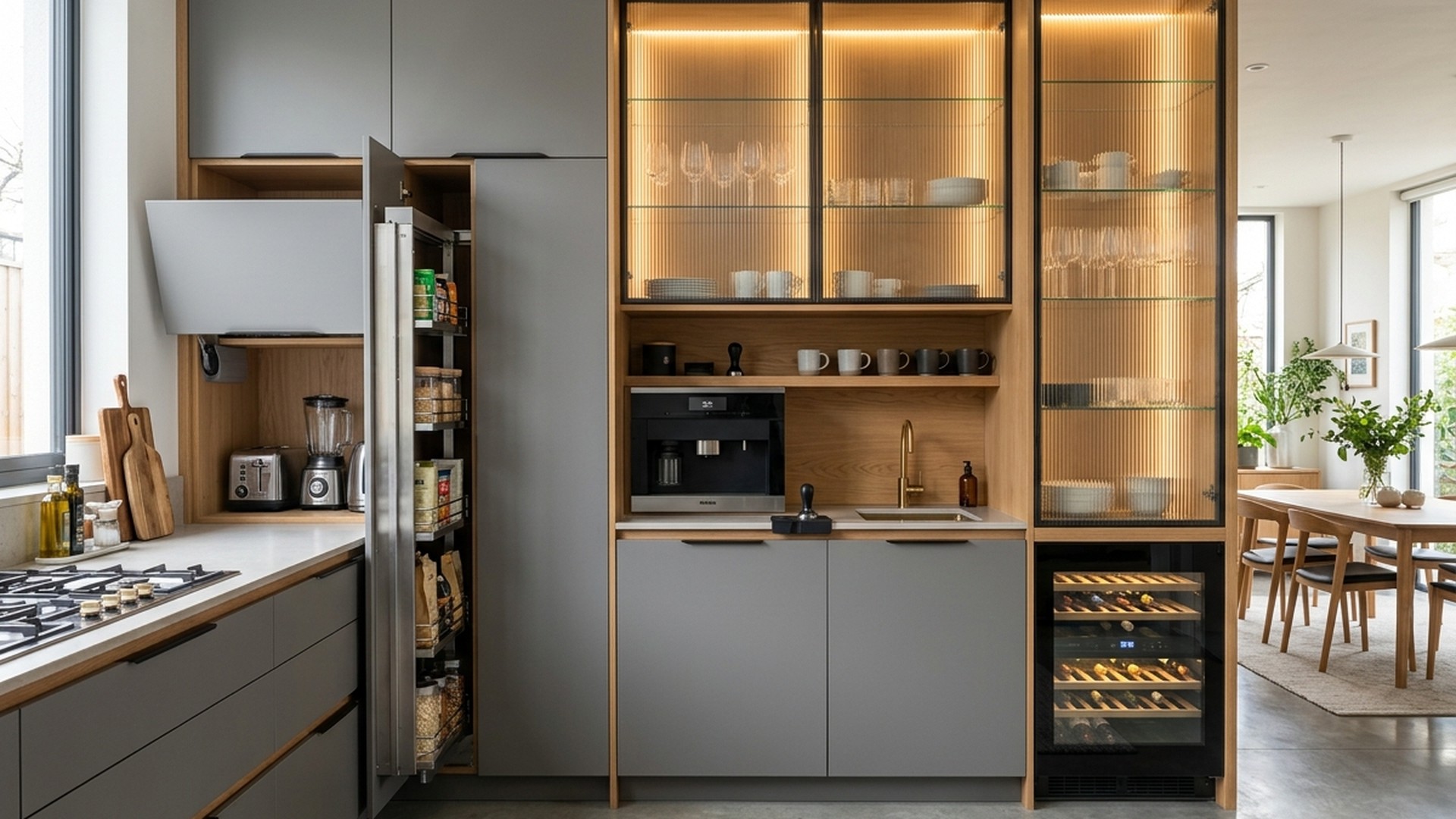 Fluted Glass Crockery & Coffee Bar Display Cabinet