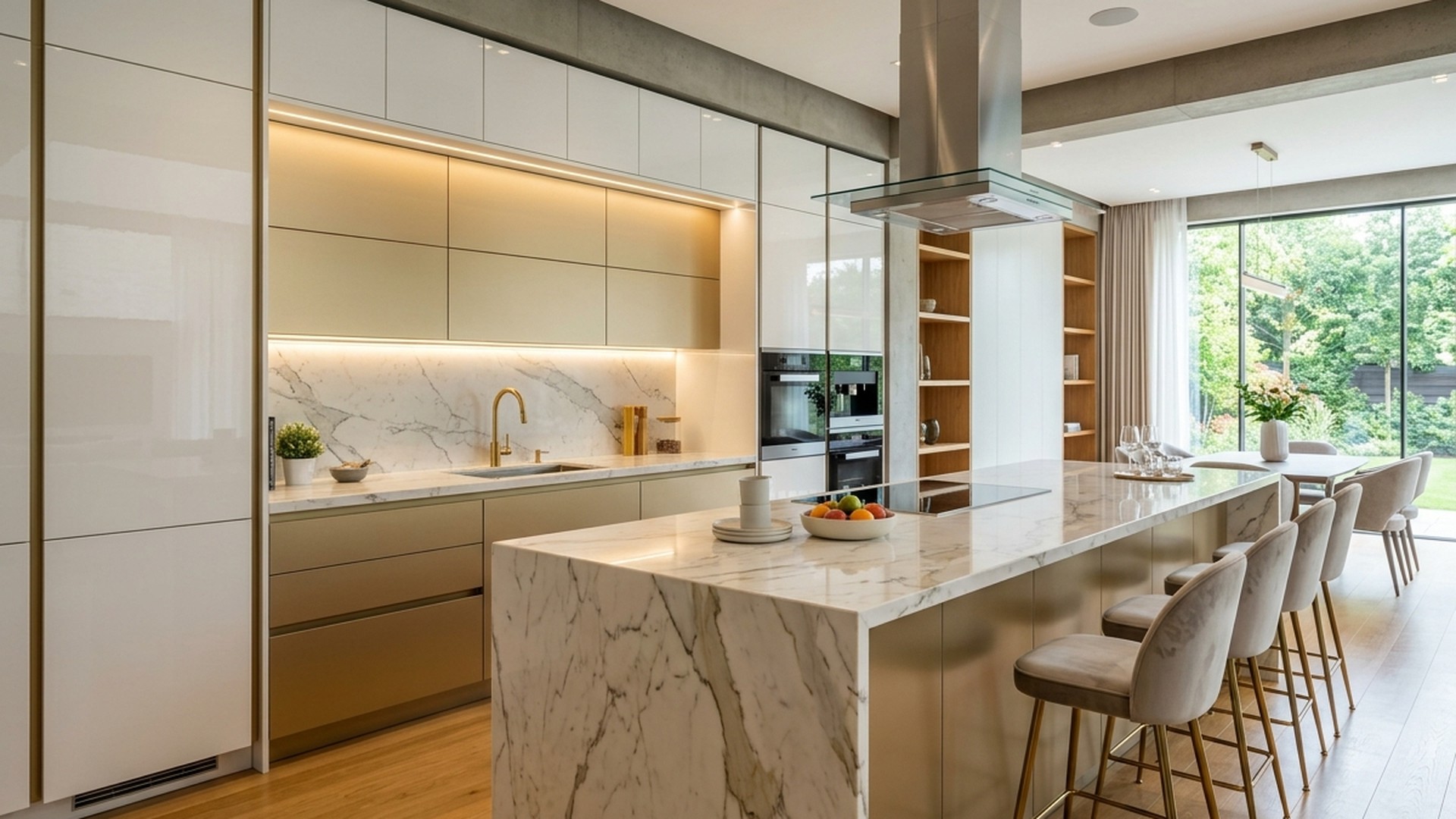 Sintered Stone Waterfall Island Counter & Bar Dining