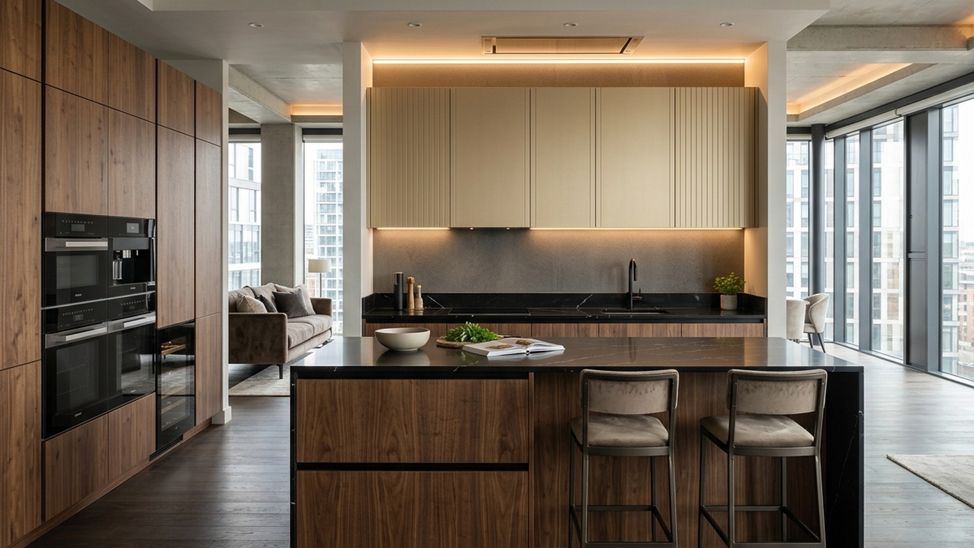 Smoked Walnut Dining Island & Wine Bar Suite
