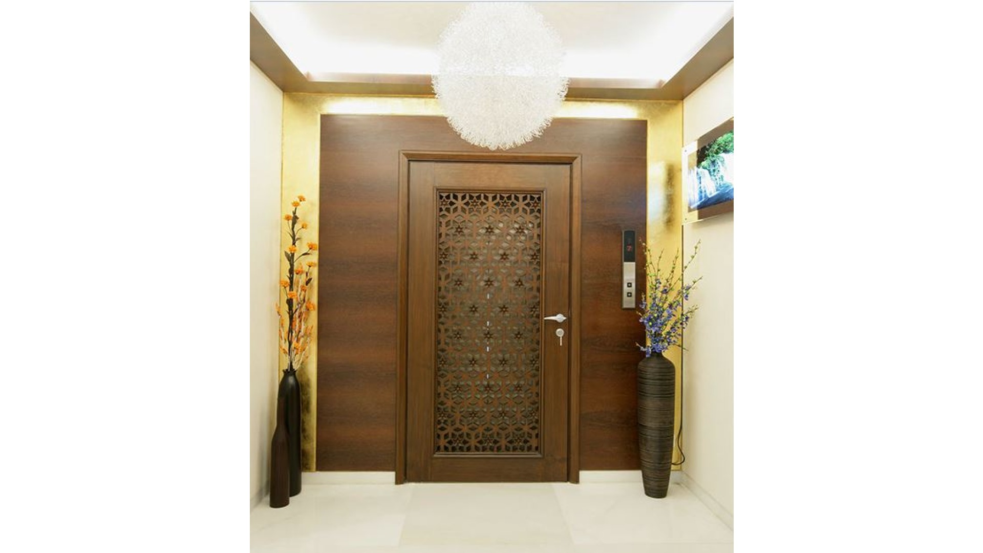 Prestige Double-Leaf Entrance Door with Geometric CNC Jali & Gold Accents
