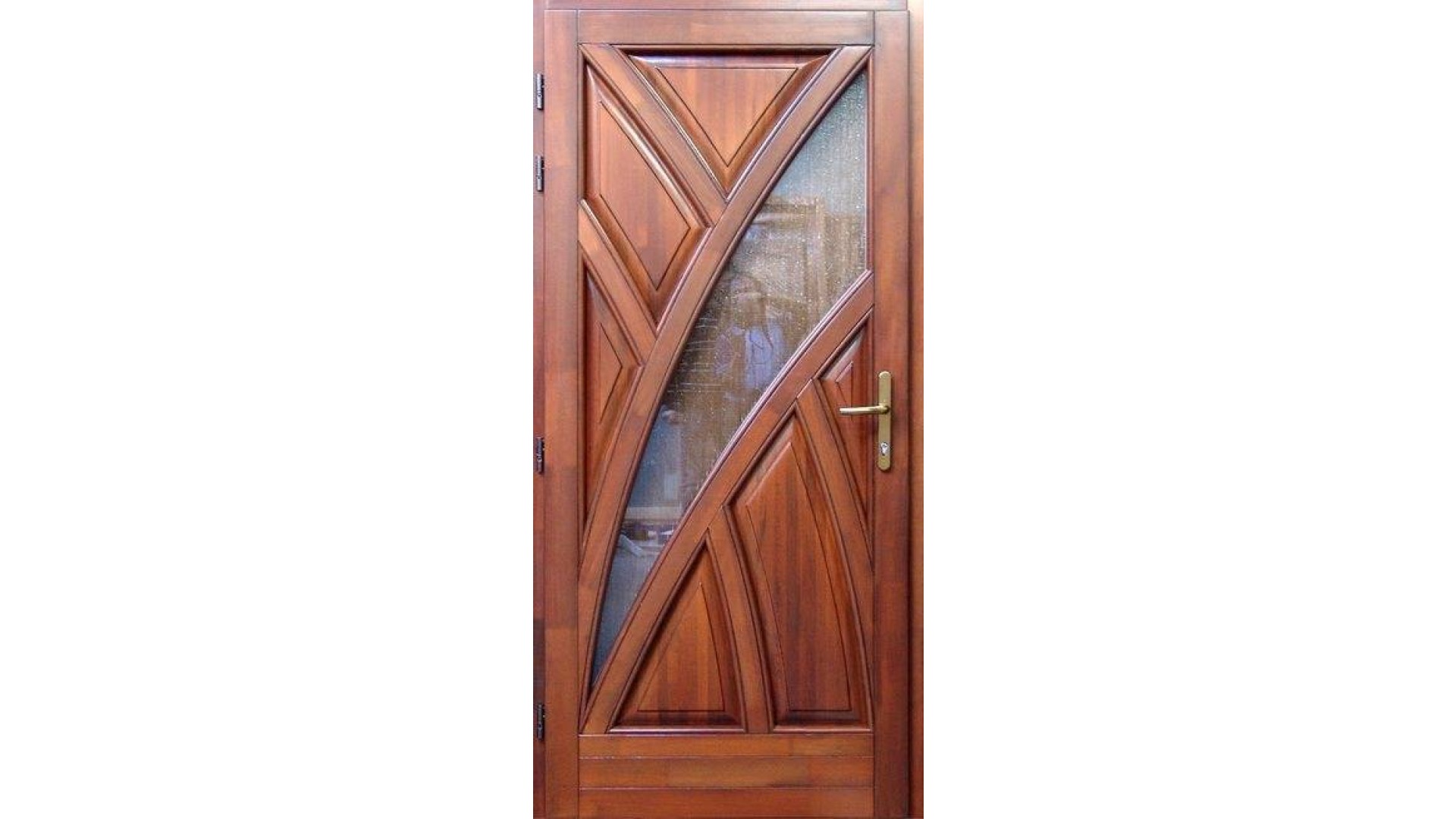 Solid Teak Wood Door with Diagonal Moulding & Frosted Vision Panel