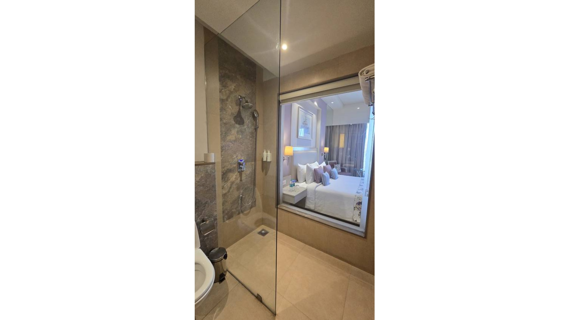 Ensuite Shower Enclosure with Rain Shower & Bedroom Viewing Glass