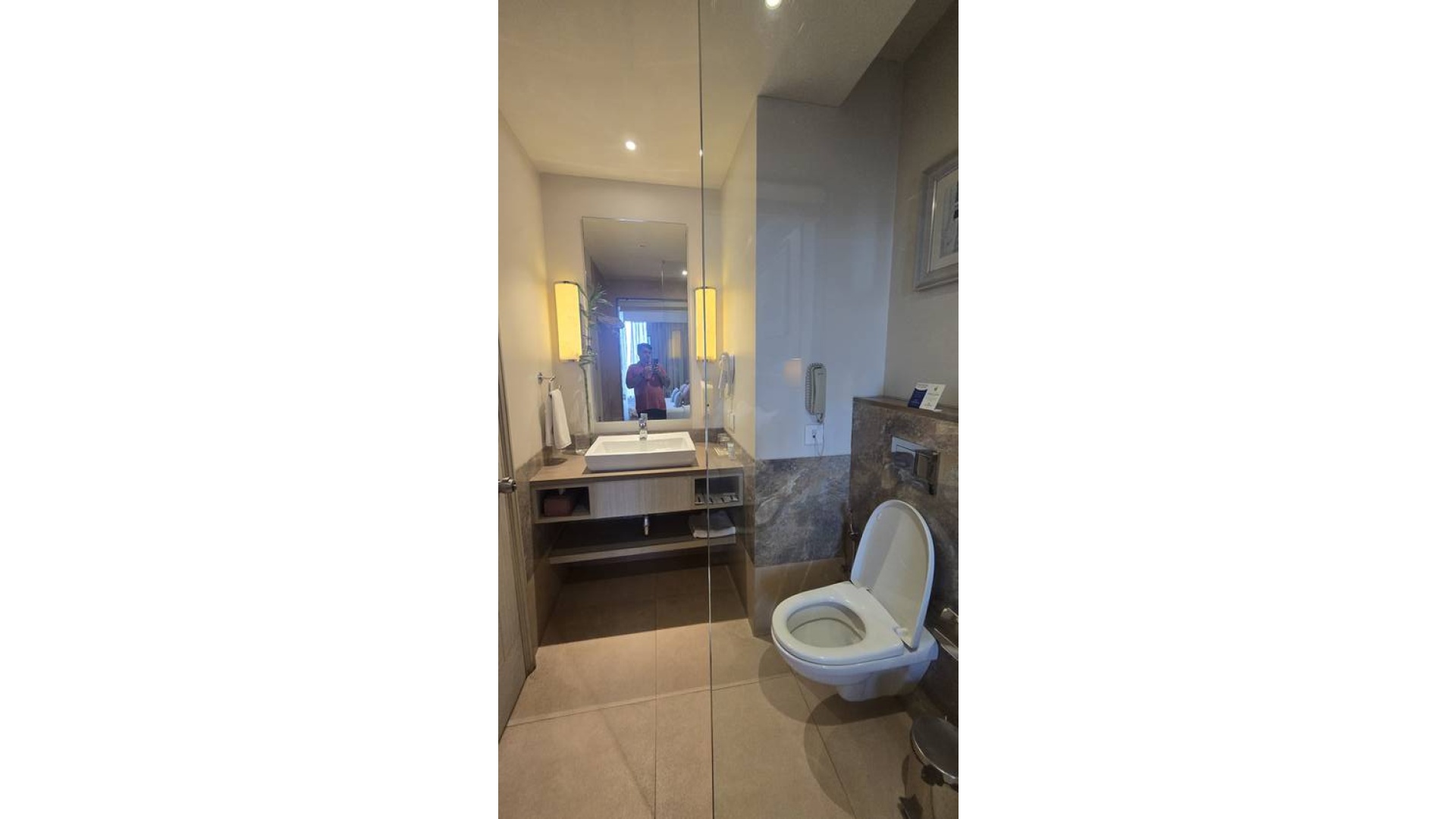 Full-Length Grooming Mirror with Dual Ambient Sconces & Towel Rack