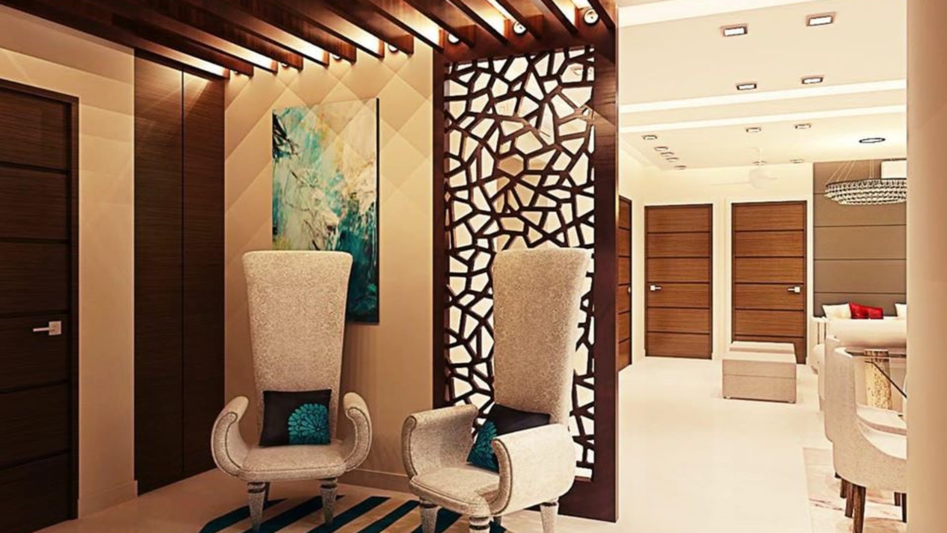 Architectural Entrance Foyer & High-Back Armchairs