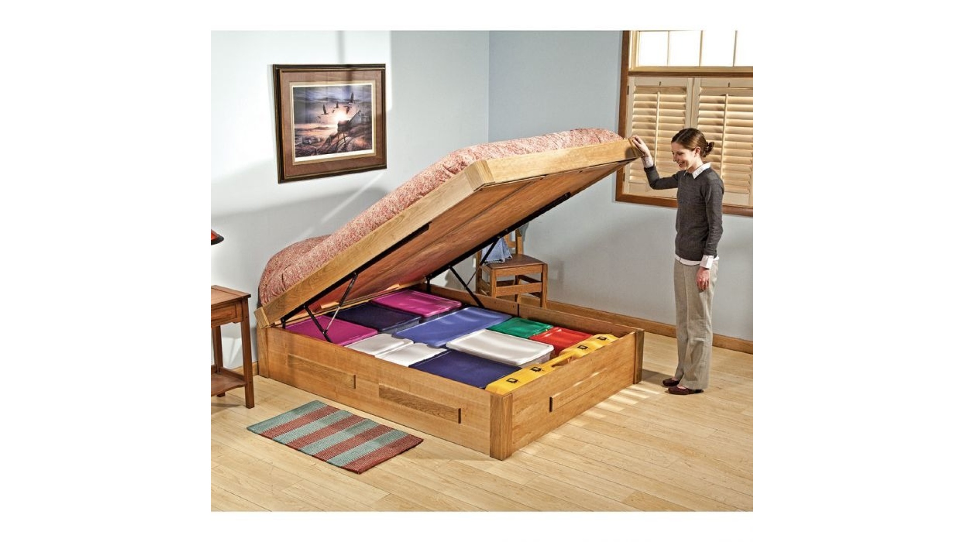 Gas-Spring Hydraulic Lift Bed with Dust-Proof Storage