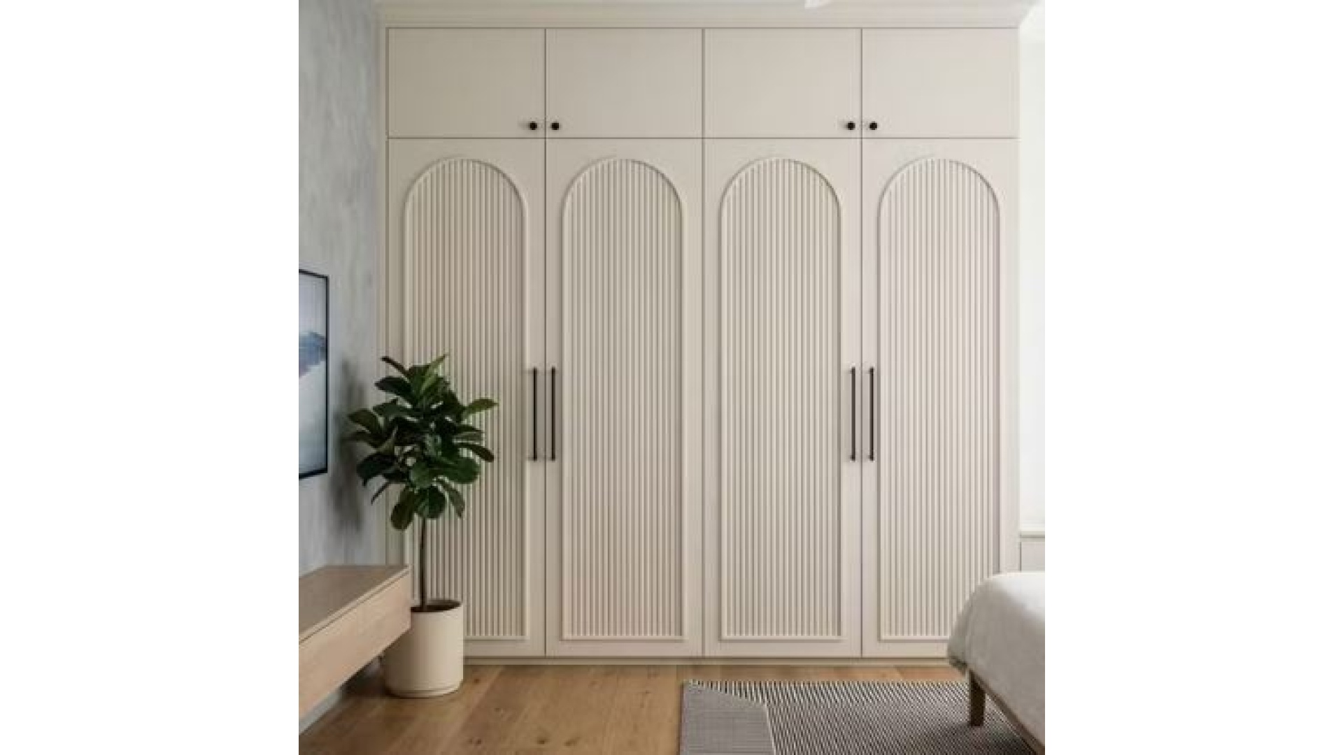 Fluted Arch Neo-Classical Wardrobe with Overhead Lofts