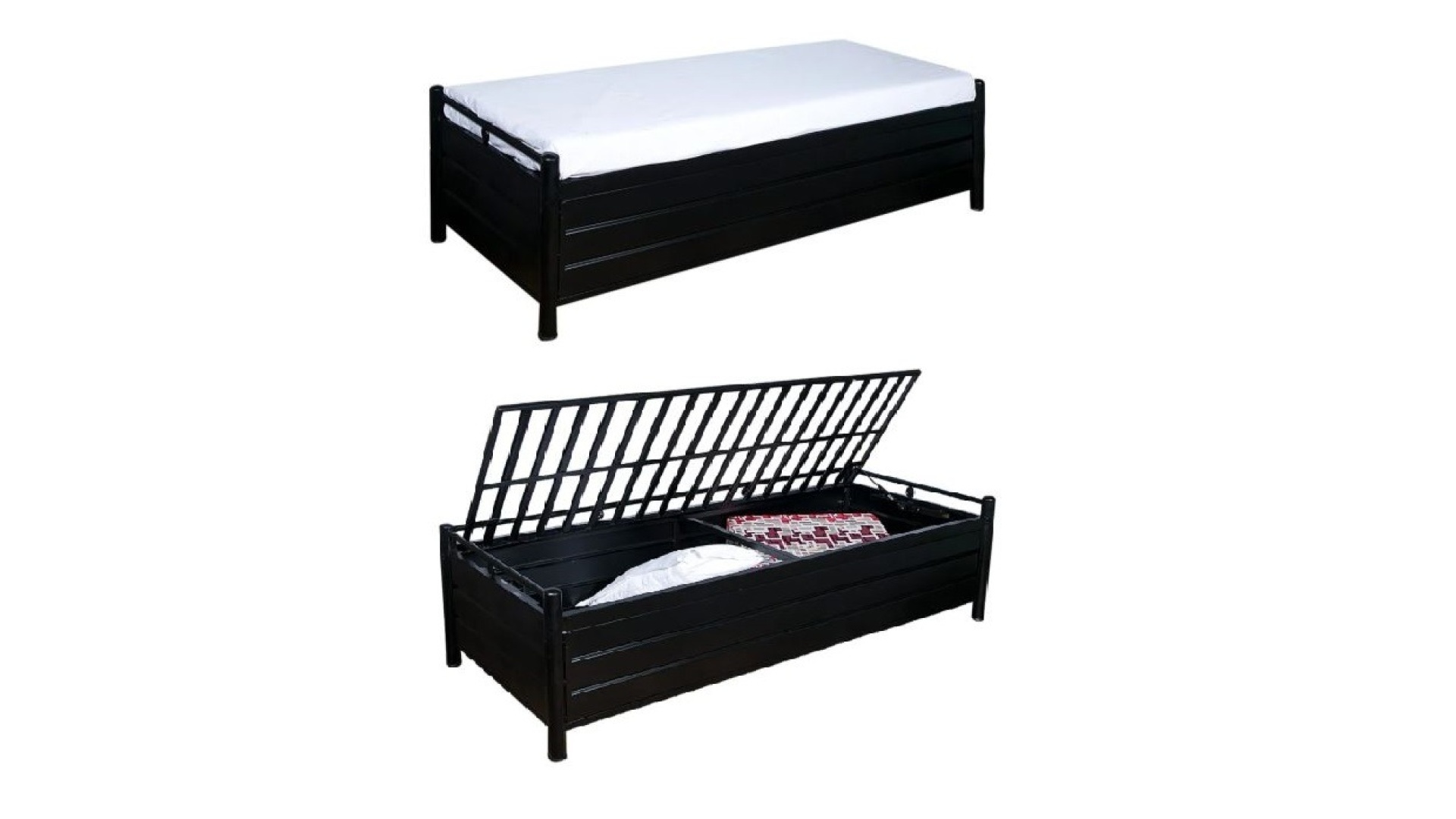 Single Metal Box Bed with Lift-Up Hydraulic Storage