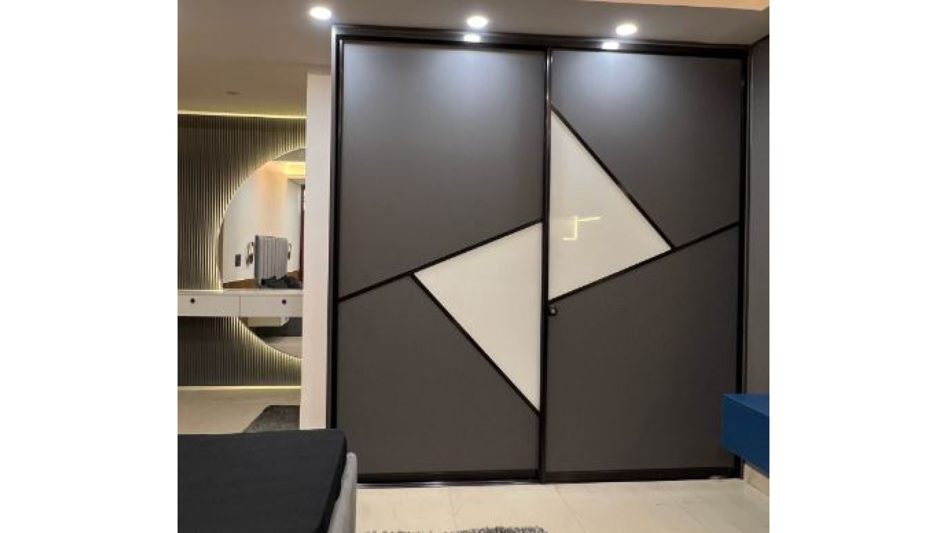 Geometric Duo-Tone Sliding Wardrobe with Slim Aluminium Profile
