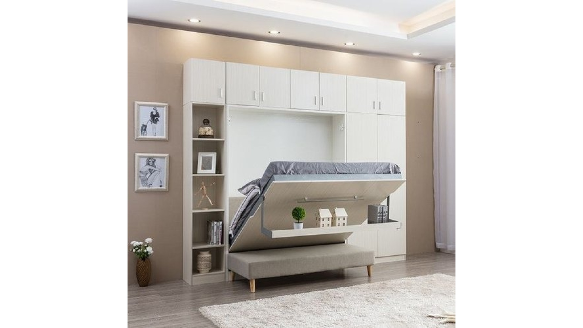 Space-Saving Wall-Foldable Murphy Bed with Study Desk