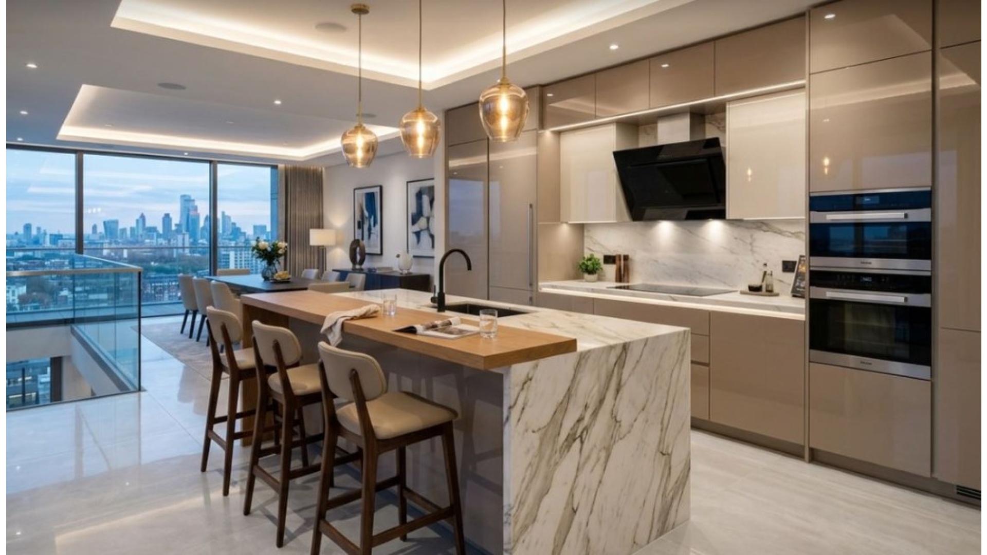 Grand Marble Waterfall Island & Breakfast Bar