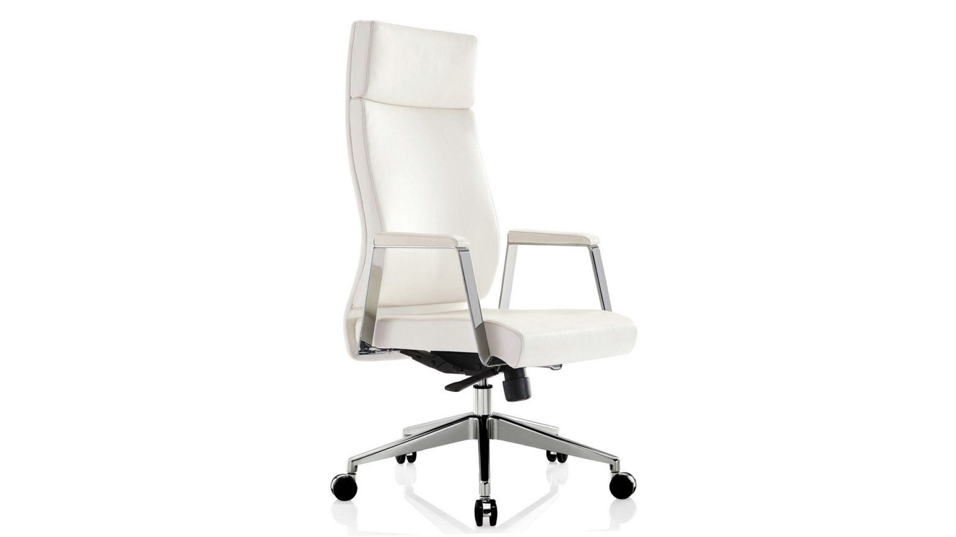 Architectural High-Back White Leather Executive Chair