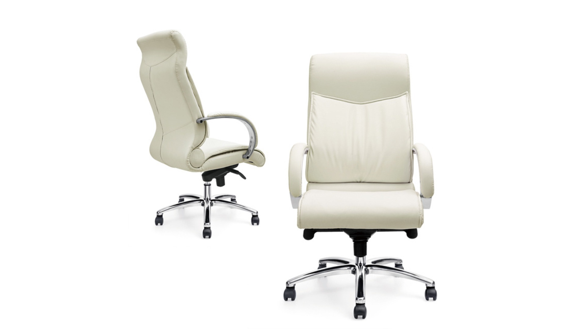 Ergonomic Contoured Cream Leather High-Back Director Chair
