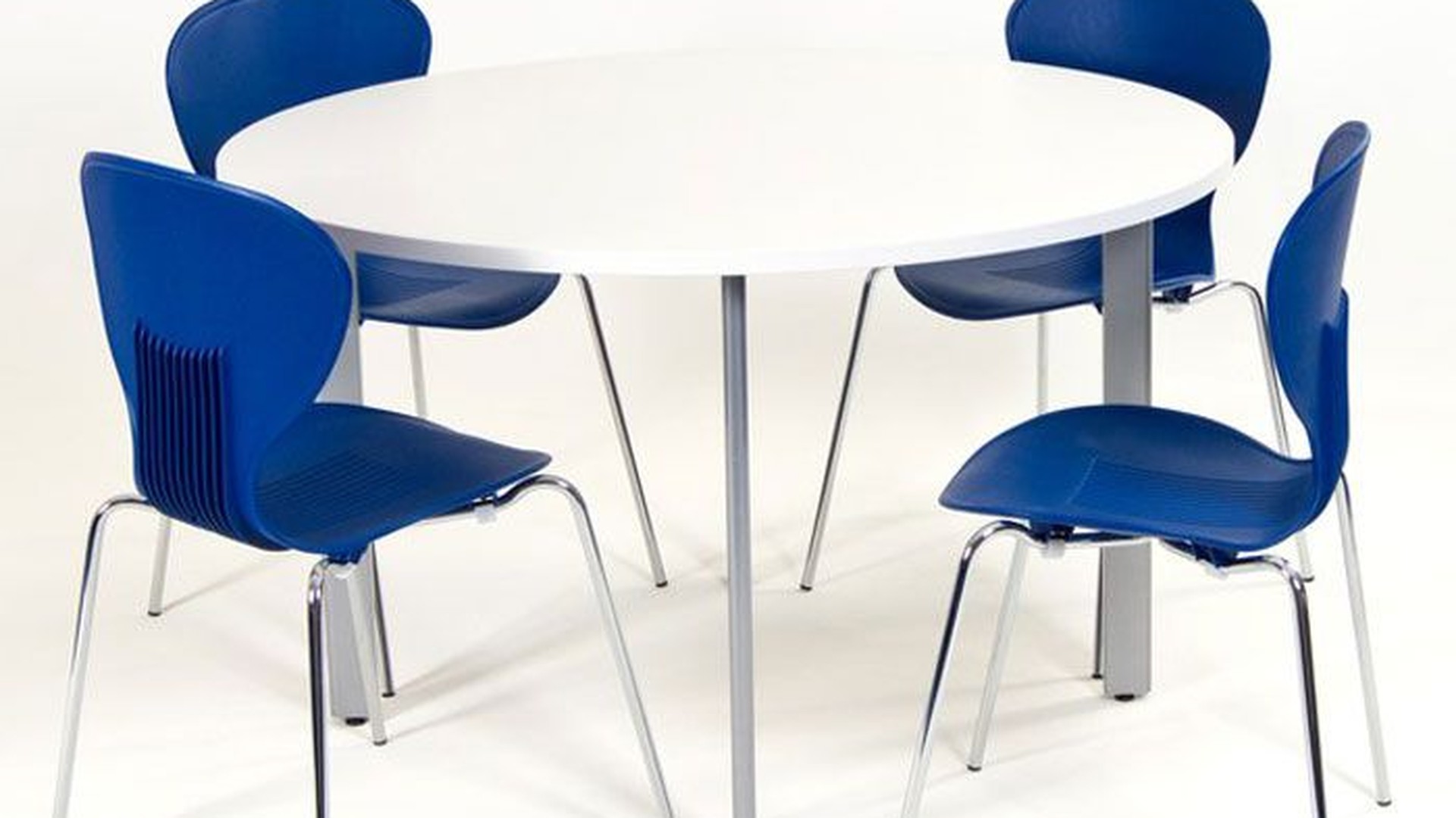 Collaborative Round Discussion Table with Chrome Chairs