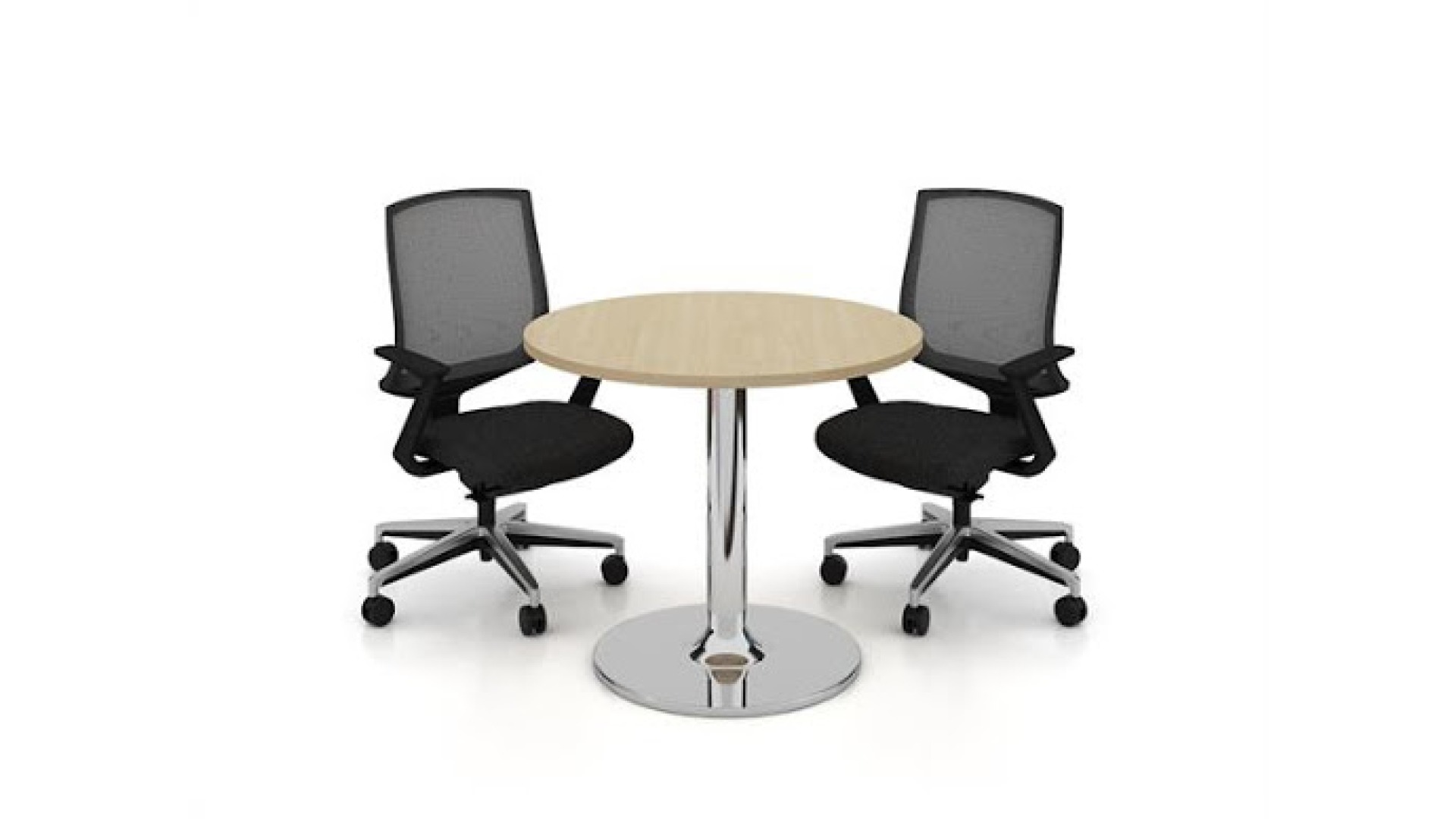 Round Discussion Table with Chrome Pedestal Base & Mesh Chairs