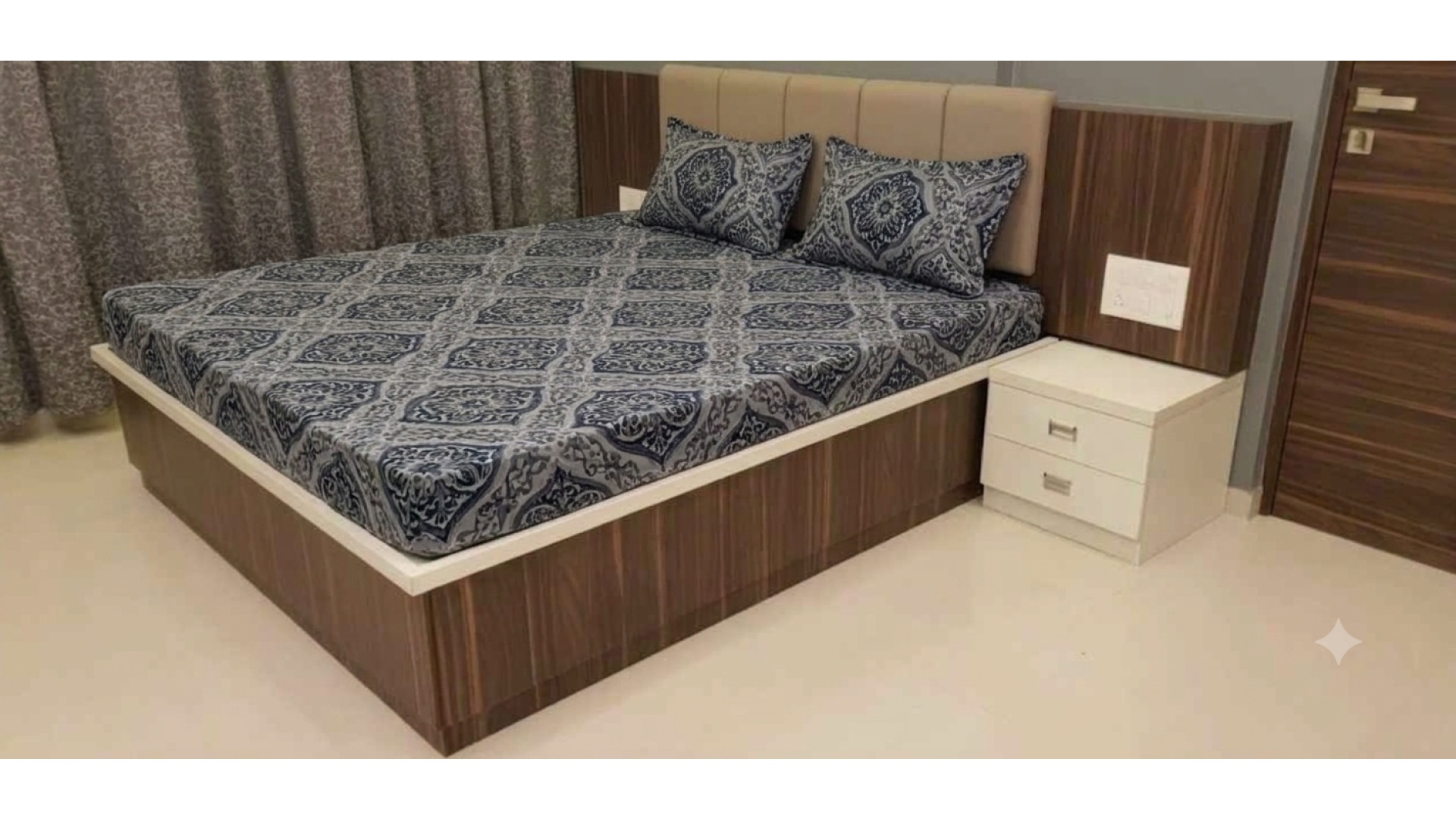 Hydraulic Storage Bed Suite with Walnut Nightstand & Mood Backlight