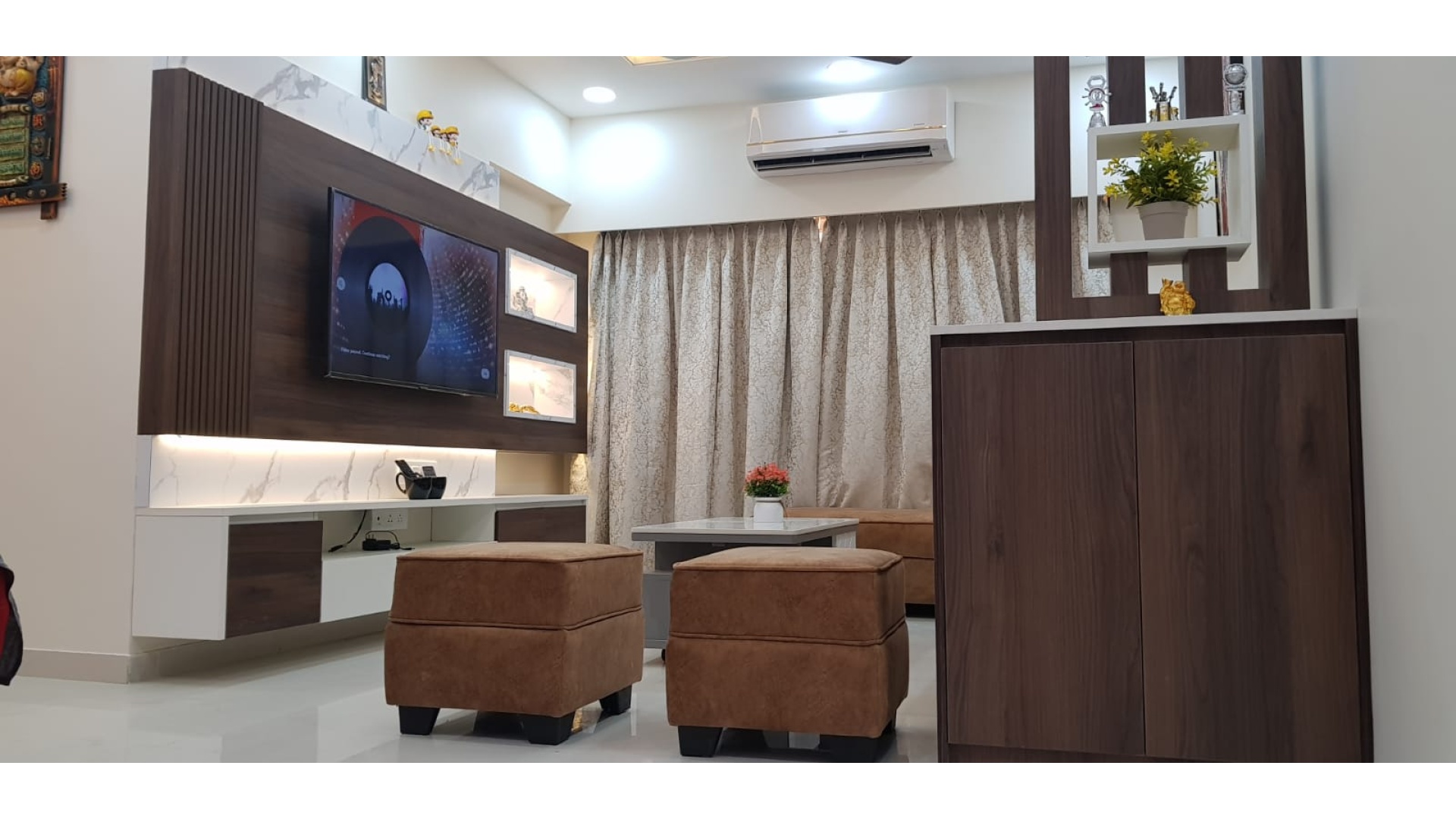 Living & Dining Open Layout with Divider Credenza & Display Niches