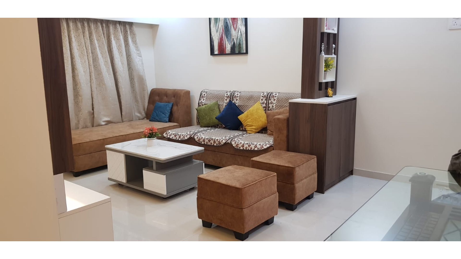 Grand Living Room Lounge with Sectional Sofa & Marble Coffee Table