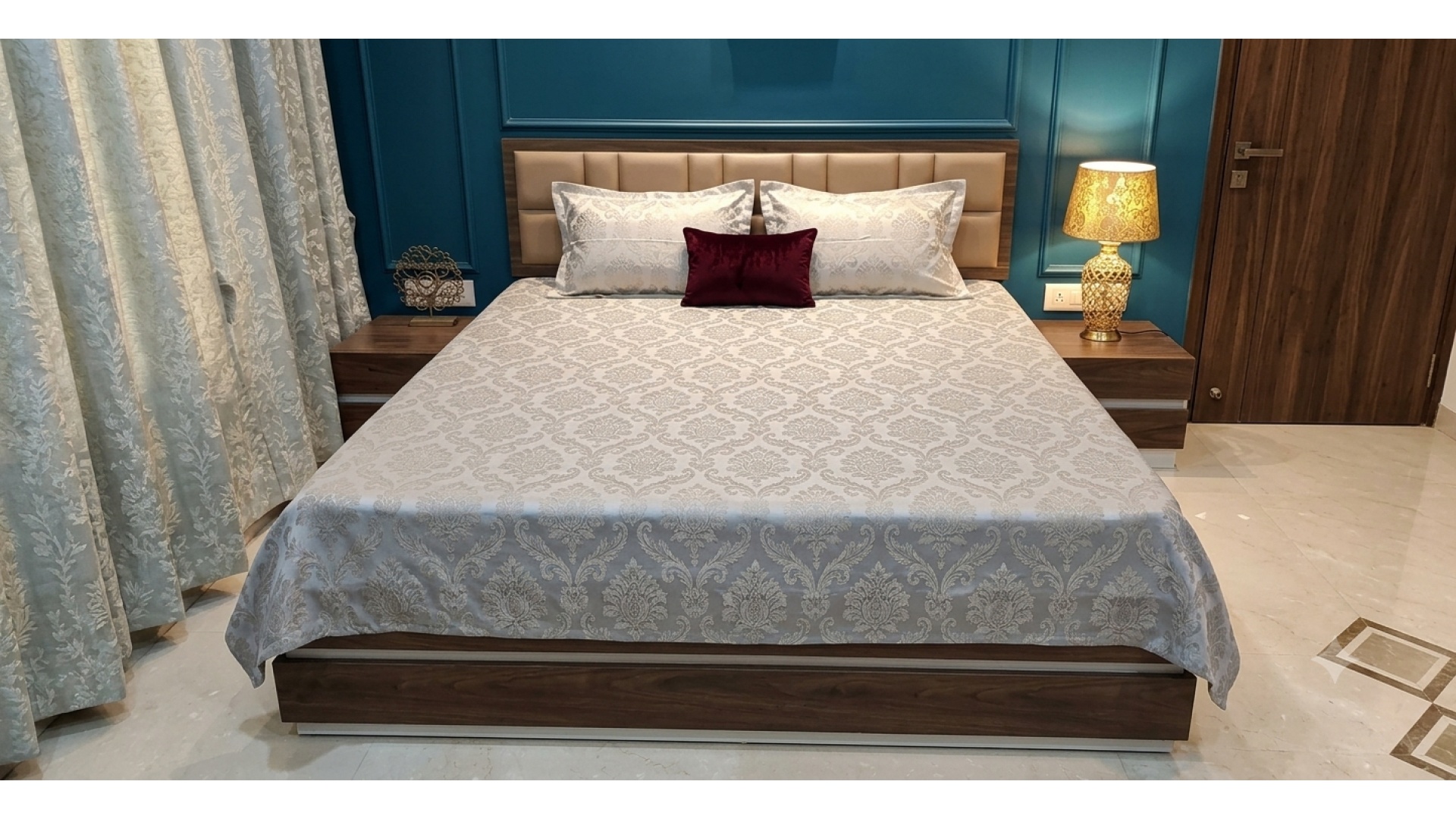 Master Bedroom Suite with Classical Boiserie Wall & Upholstered Bed