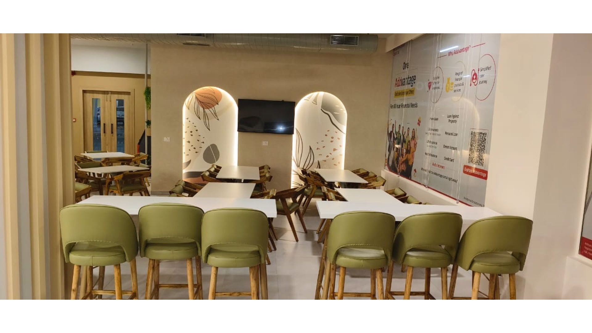 Collaborative High-Seating Lounge with LED Cove Niches & Media Screen
